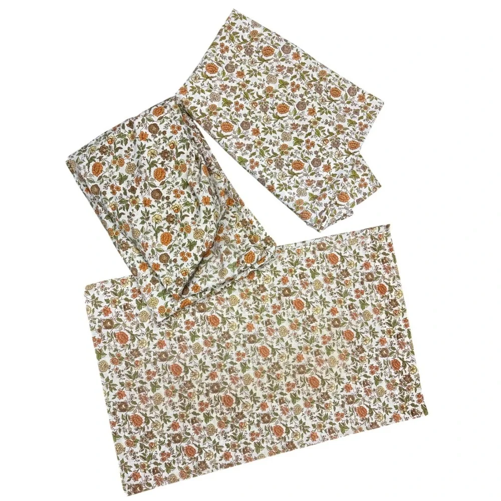 Vintage 70s Tastemaker Earthy Floral Twin Sheet Set Boho Cottagecore